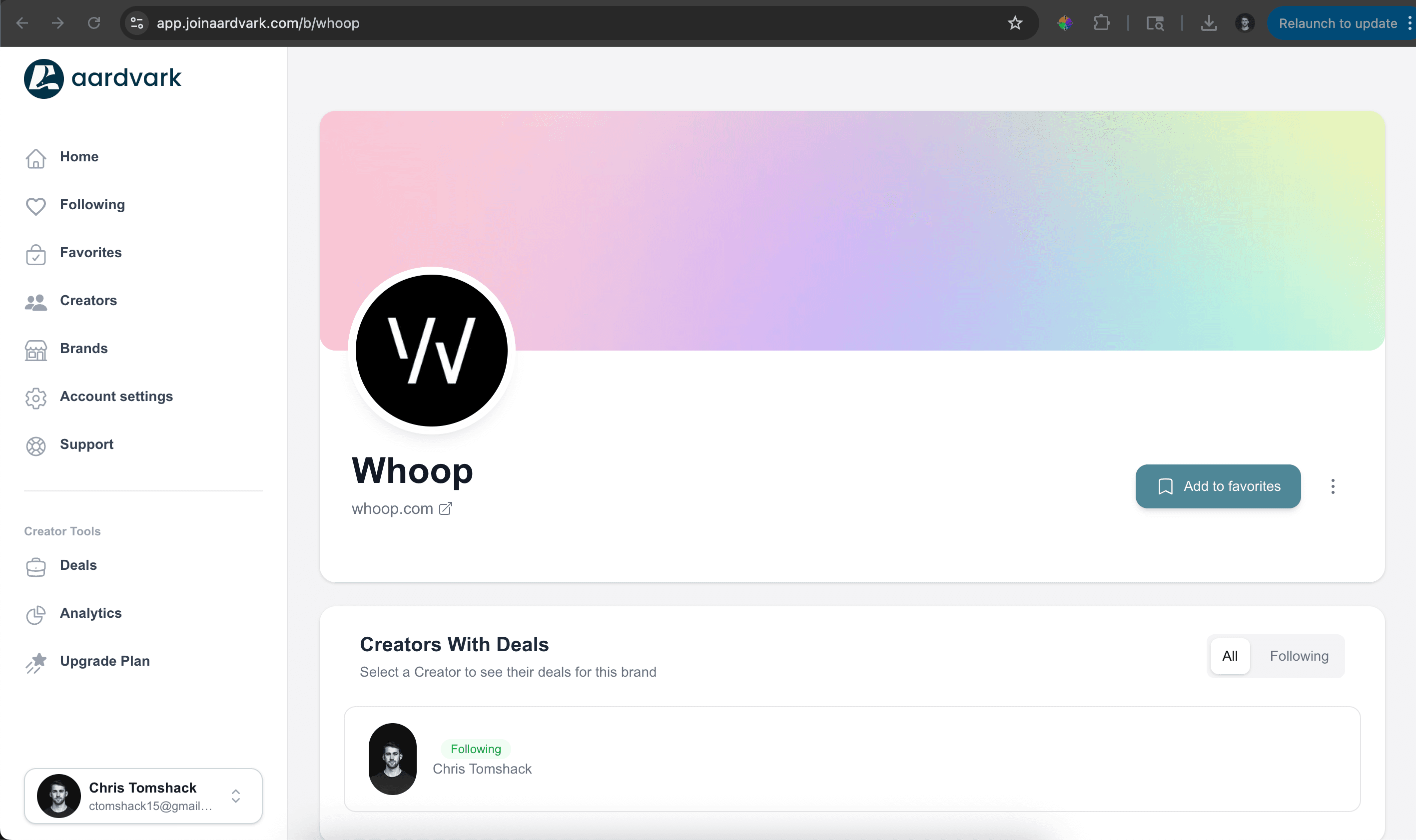 Dashboard mockup showing Aardvark brand page interface
